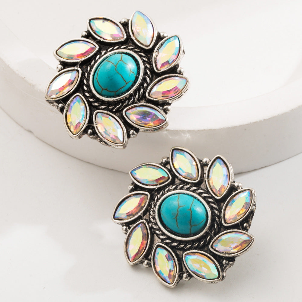 Wholesale Turquoise Alloy Vintage Geometric Bohemian Style Vintage Earrings Female